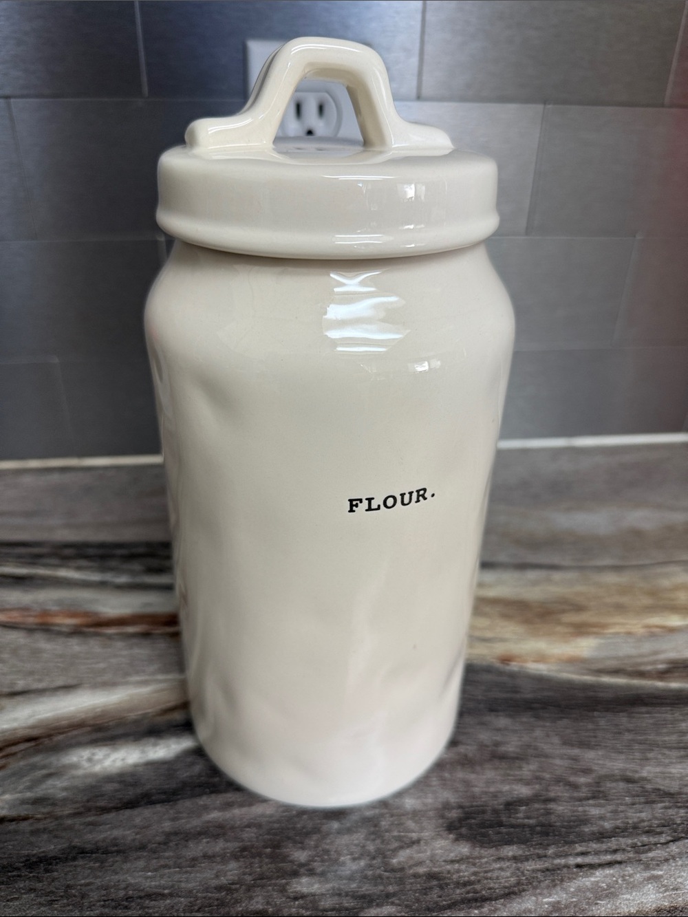 Rae Dunn Cream Ceramic Flour Canister - Classic Kitchen Storage